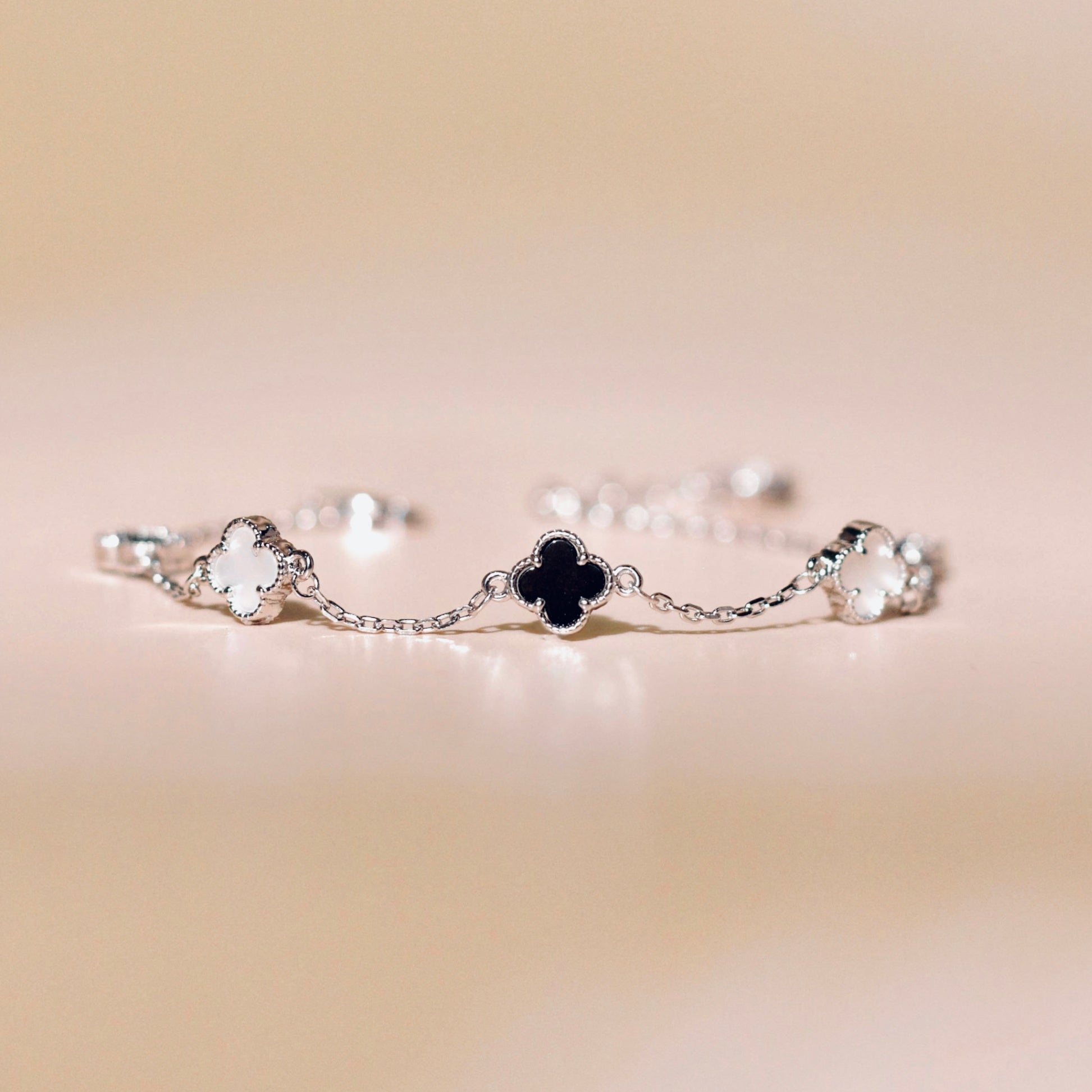 ELVORIA 18K Rose Gold & Platinum Plated Clover Bracelet – 925 Sterling Silver