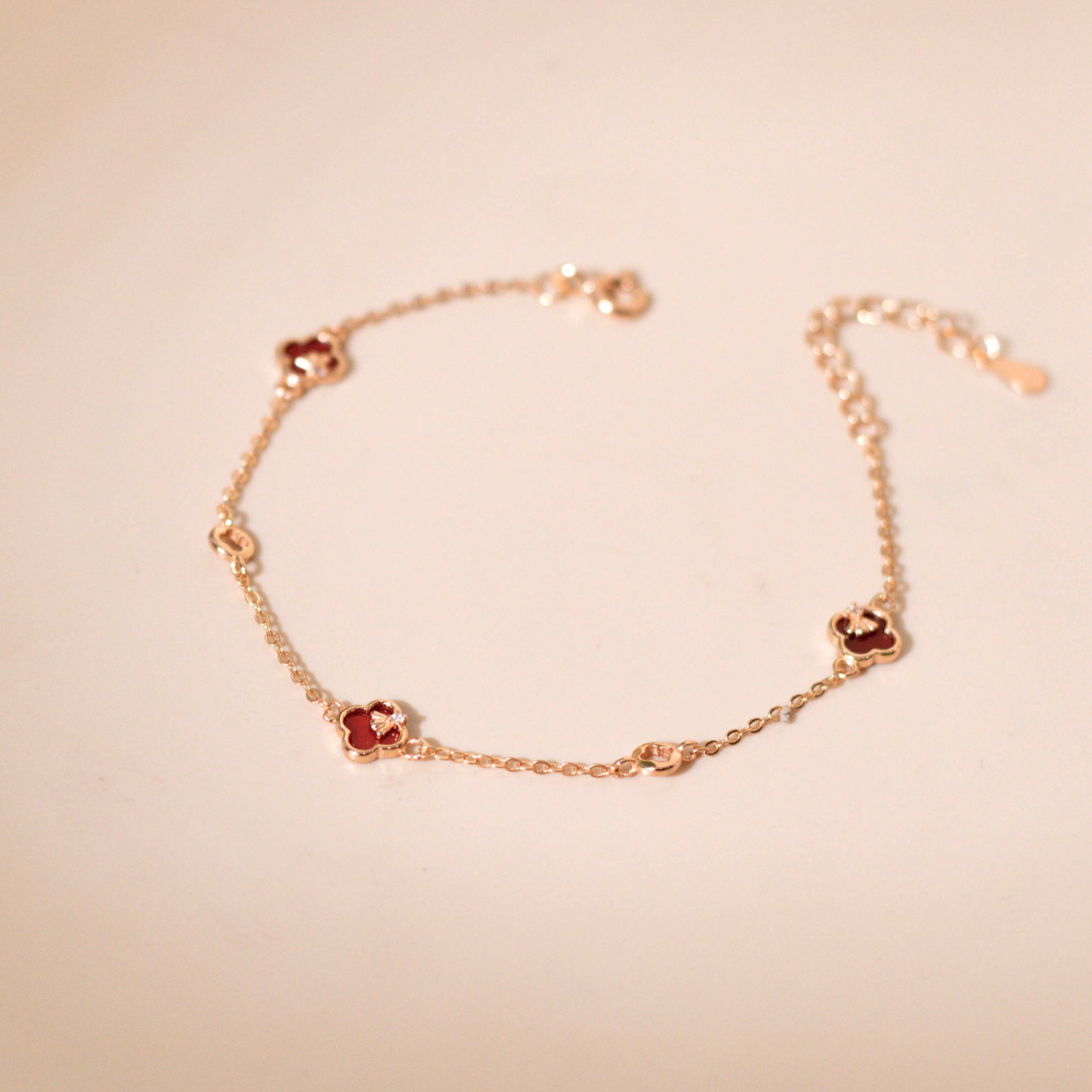 ELVORIA Cindy Modern Clover Bracelet – Rose Gold & Platinum Plated 925 Sterling Silver