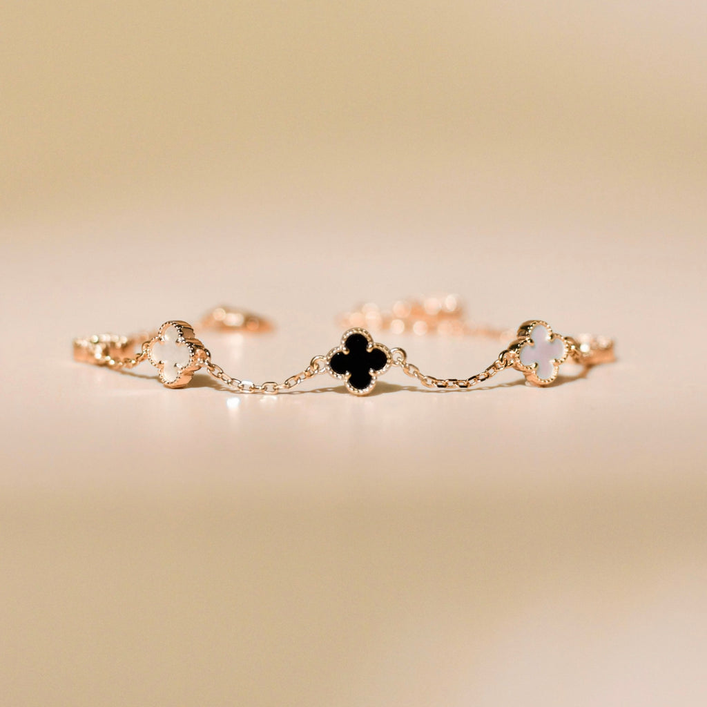 ELVORIA 18K Rose Gold & Platinum Plated Clover Bracelet – 925 Sterling Silver