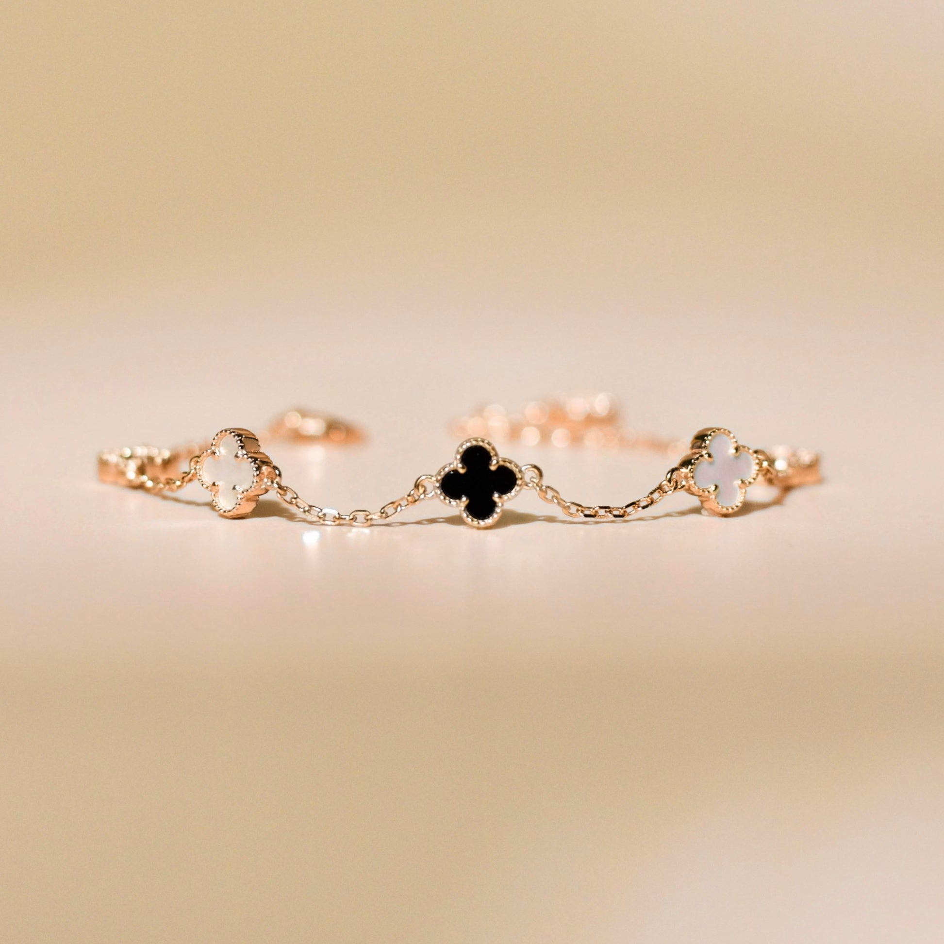 ELVORIA 18K Rose Gold & Platinum Plated Clover Bracelet – 925 Sterling Silver