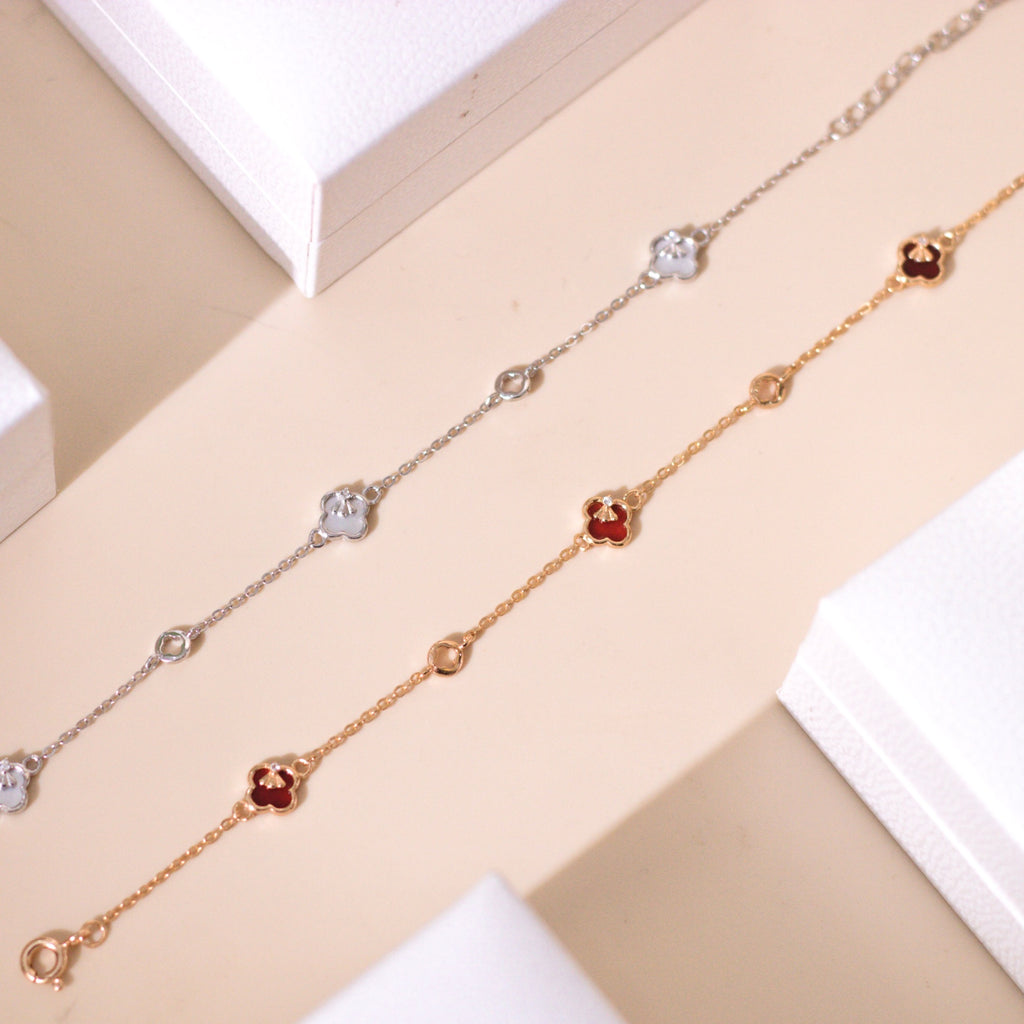 ELVORIA Cindy Modern Clover Bracelet – Rose Gold & Platinum Plated 925 Sterling Silver