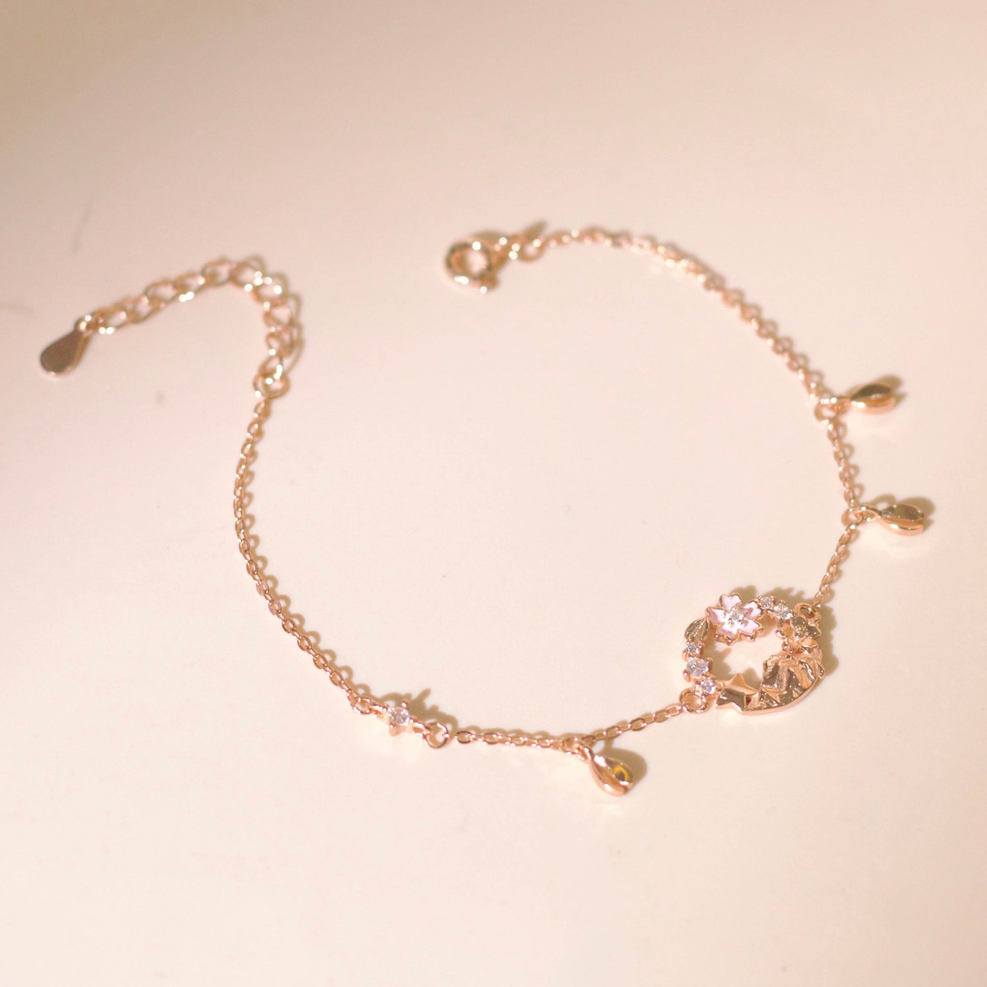 ELVORIA Cherry Bloom Bracelet – Rose Gold & Platinum Plated 925 Sterling Silver
