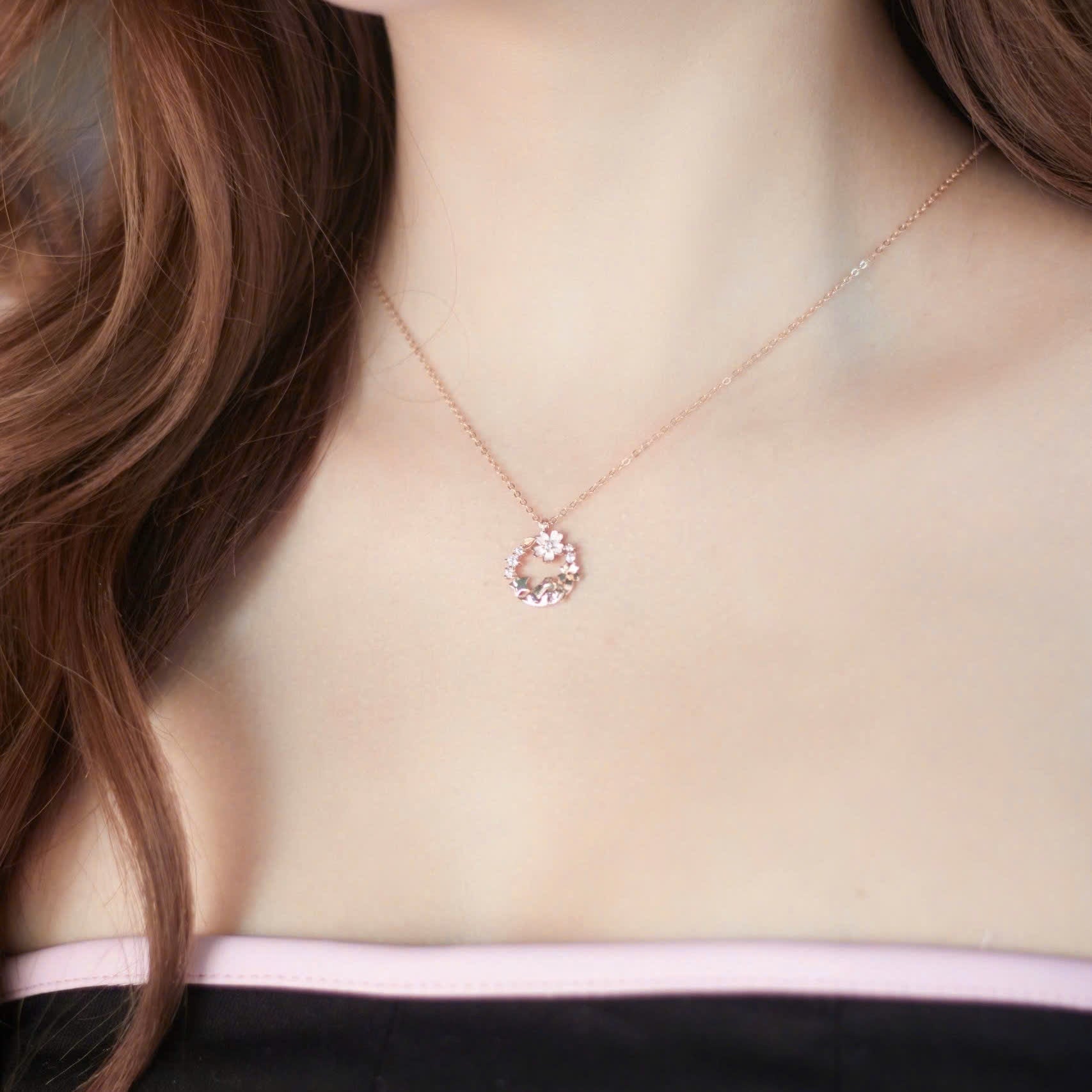 ELVORIA Cherry Bloom Necklace – 18K Rose Gold Plated 925 Sterling Silver