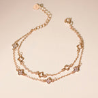 ELVORIA Hera Double-Chain Four-Leaf Clover Bracelet – Rose Gold & Platinum Plated 925 Sterling Silver