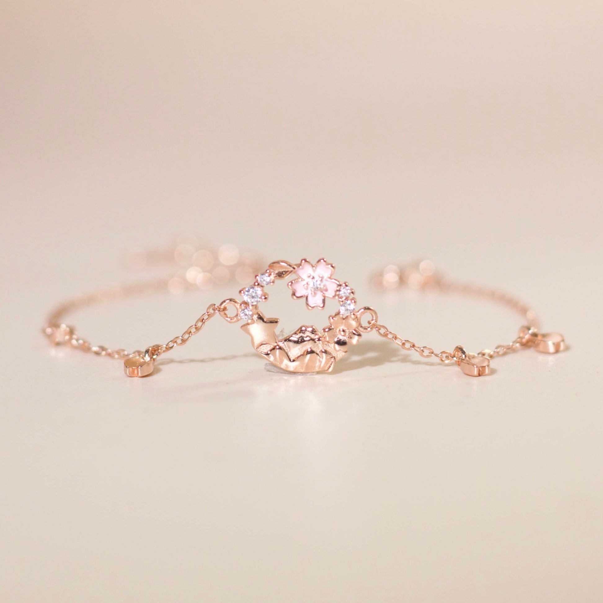 ELVORIA Cherry Bloom Bracelet – Rose Gold & Platinum Plated 925 Sterling Silver