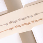 ELVORIA Hera Double-Chain Four-Leaf Clover Bracelet – Rose Gold & Platinum Plated 925 Sterling Silver
