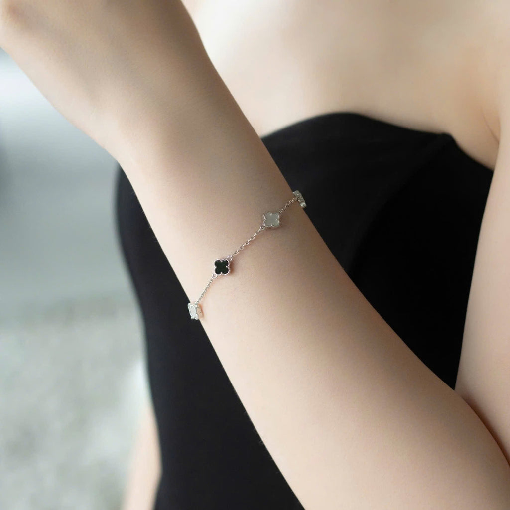 ELVORIA 18K Rose Gold & Platinum Plated Clover Bracelet – 925 Sterling Silver