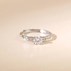 ELVORIA 5mm Moissanite Ring GRA ELVDA128 – Platinum Plated 925 Sterling Silver (Adjustable)