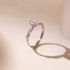 ELVORIA 5mm Moissanite Ring GRA ELVDA127 – Platinum Plated 925 Sterling Silver (Adjustable)