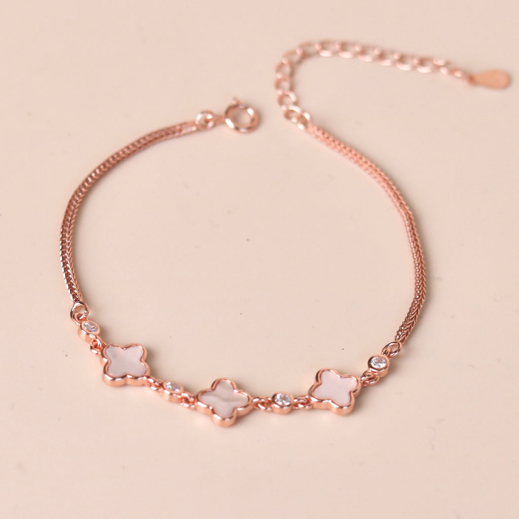 ELVORIA 18K Rose Gold Plated Clover Bracelet – Fancy Design in 925 Sterling Silver