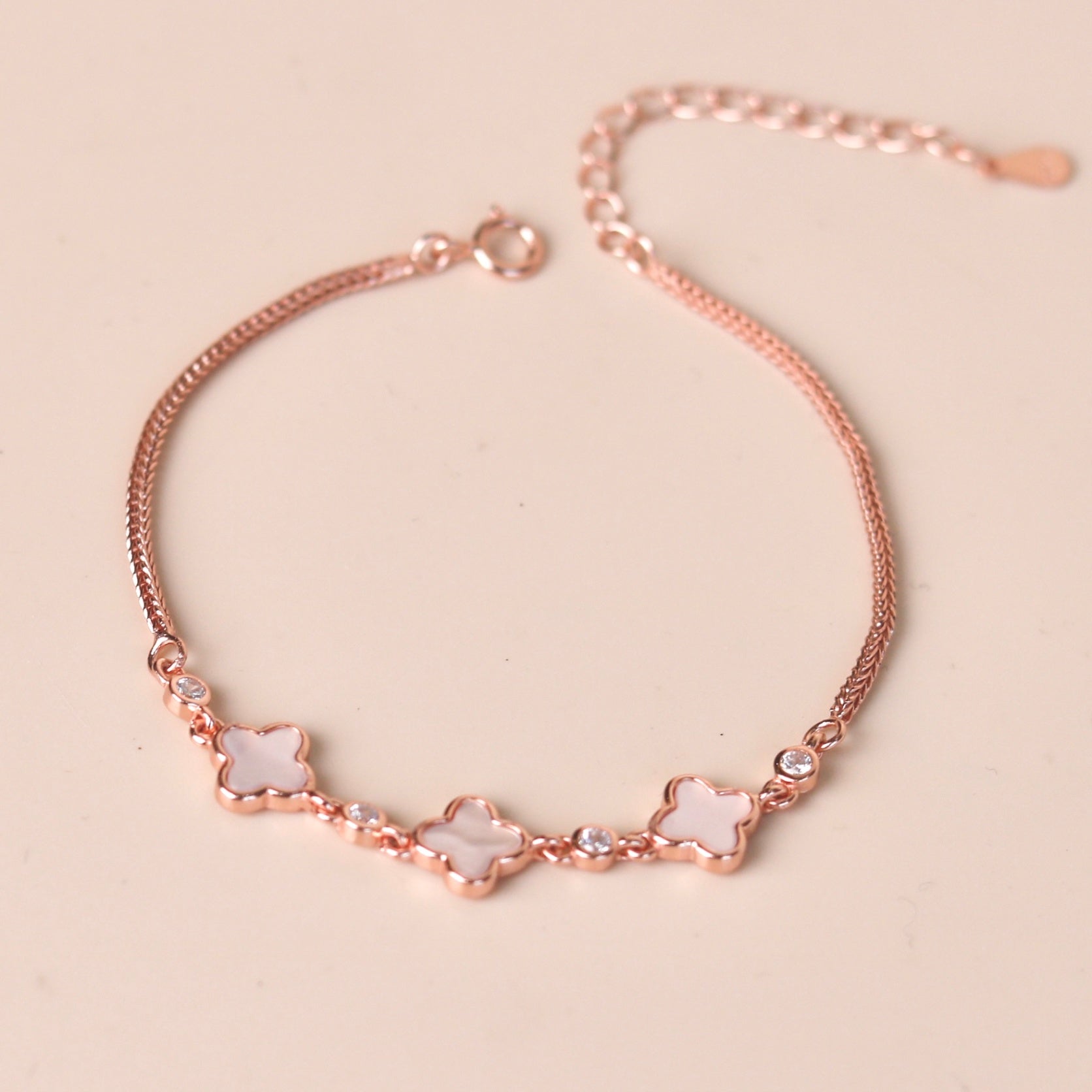 ELVORIA 18K Rose Gold Plated Clover Bracelet – Fancy Design in 925 Sterling Silver