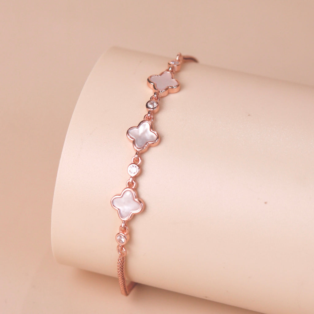 ELVORIA 18K Rose Gold Plated Clover Bracelet – Fancy Design in 925 Sterling Silver