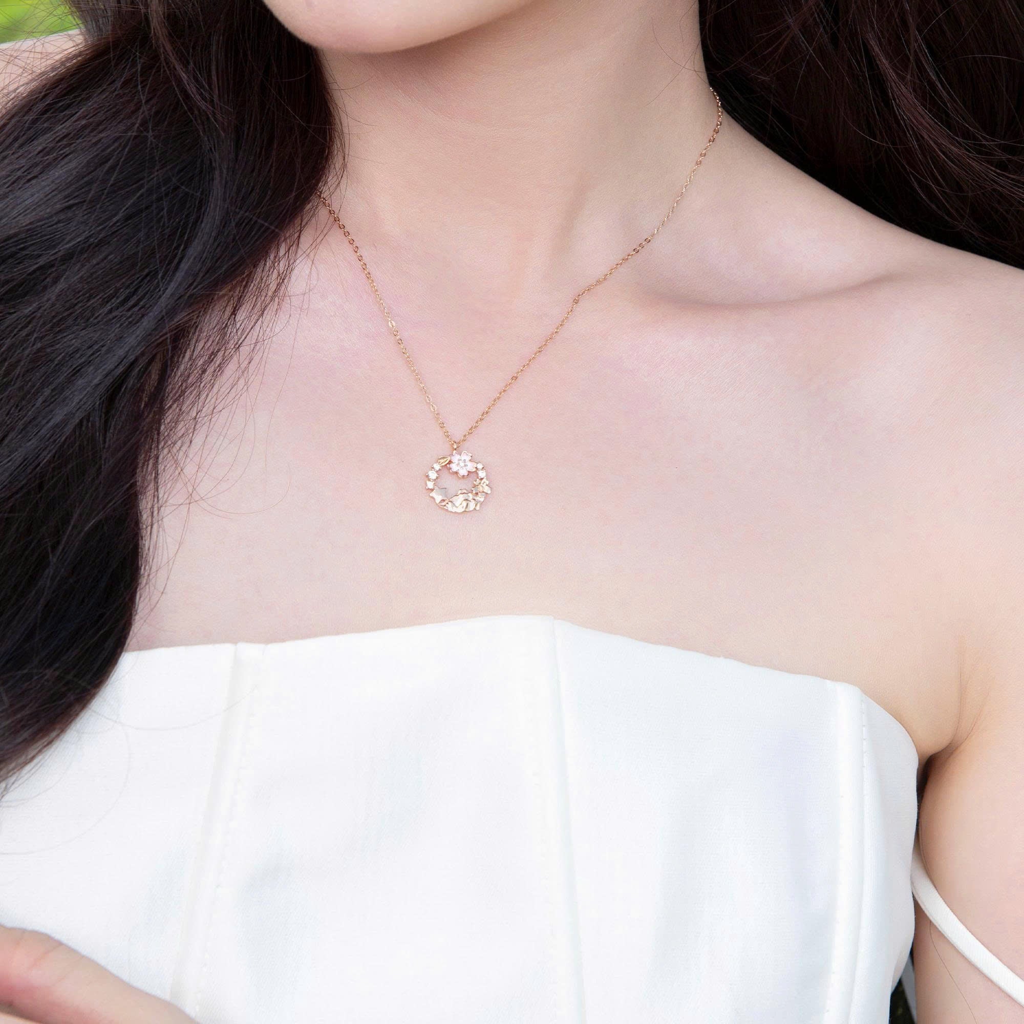 ELVORIA Cherry Bloom Necklace – 18K Rose Gold Plated 925 Sterling Silver