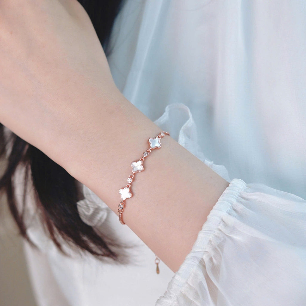ELVORIA 18K Rose Gold Plated Clover Bracelet – Fancy Design in 925 Sterling Silver