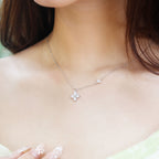 ELVORIA Lani Four-Leaf Clover Necklace – Platinum Plated 925 Sterling Silver