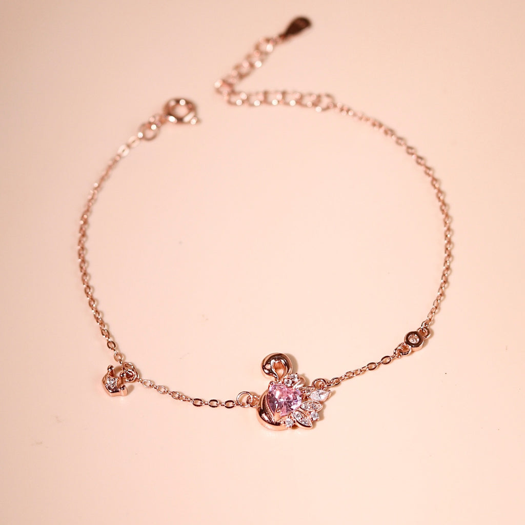 ELVORIA Fiona Swan Bracelet – 18K Rose Gold Plated 925 Sterling Silver