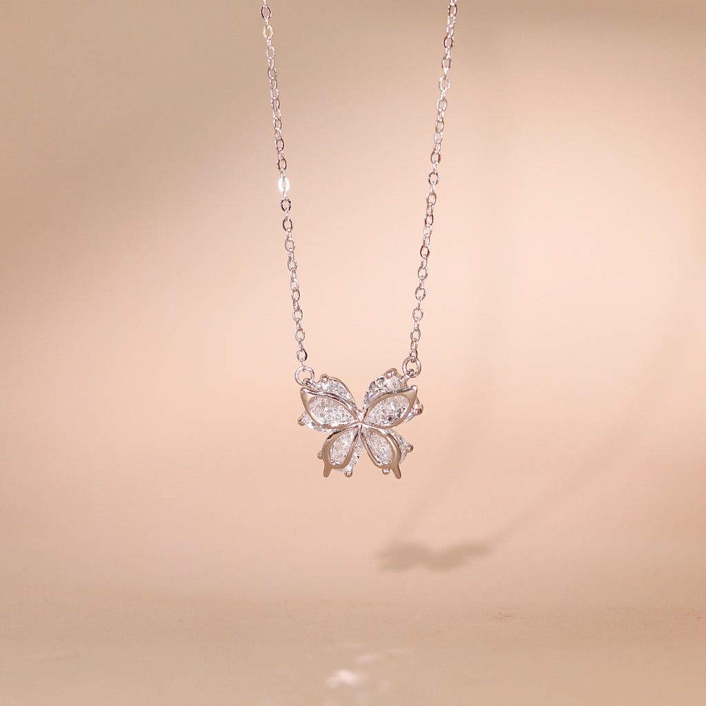 ELVORIA Platinum Plated Butterfly Necklace – 925 Sterling Silver