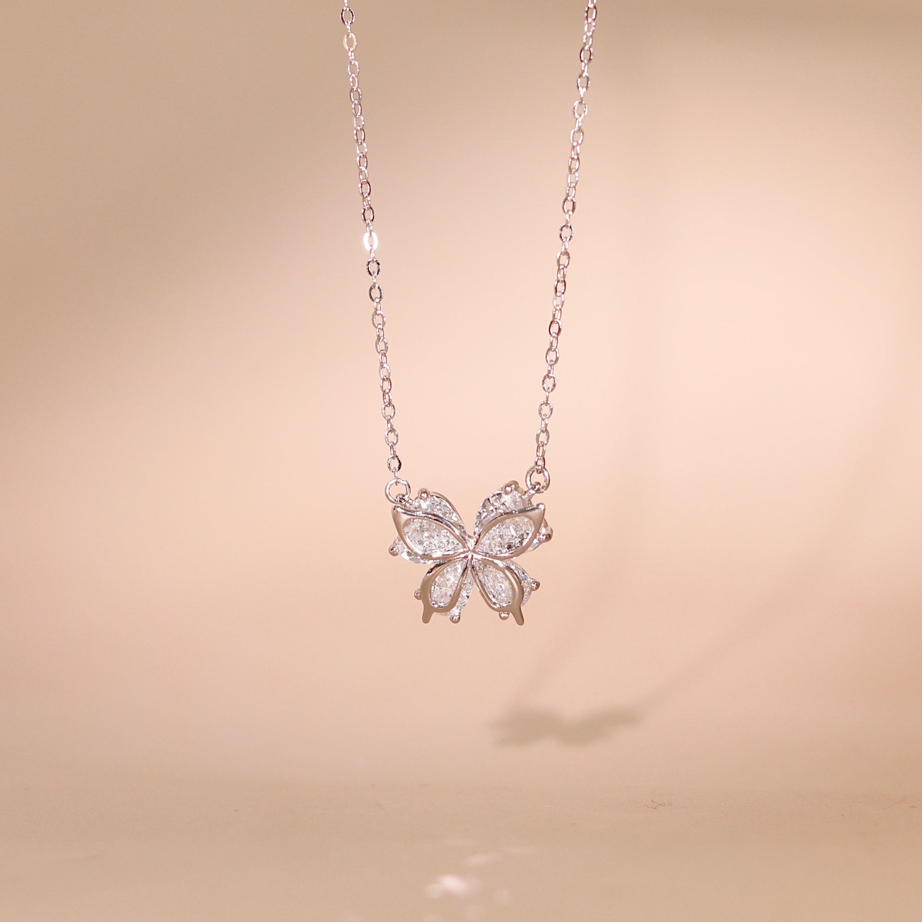 ELVORIA Platinum Plated Butterfly Necklace – 925 Sterling Silver