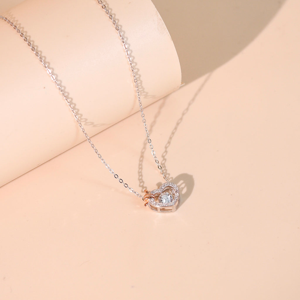ELVORIA Rumi Dancing Heart Necklace – Platinum Plated 925 Sterling Silver