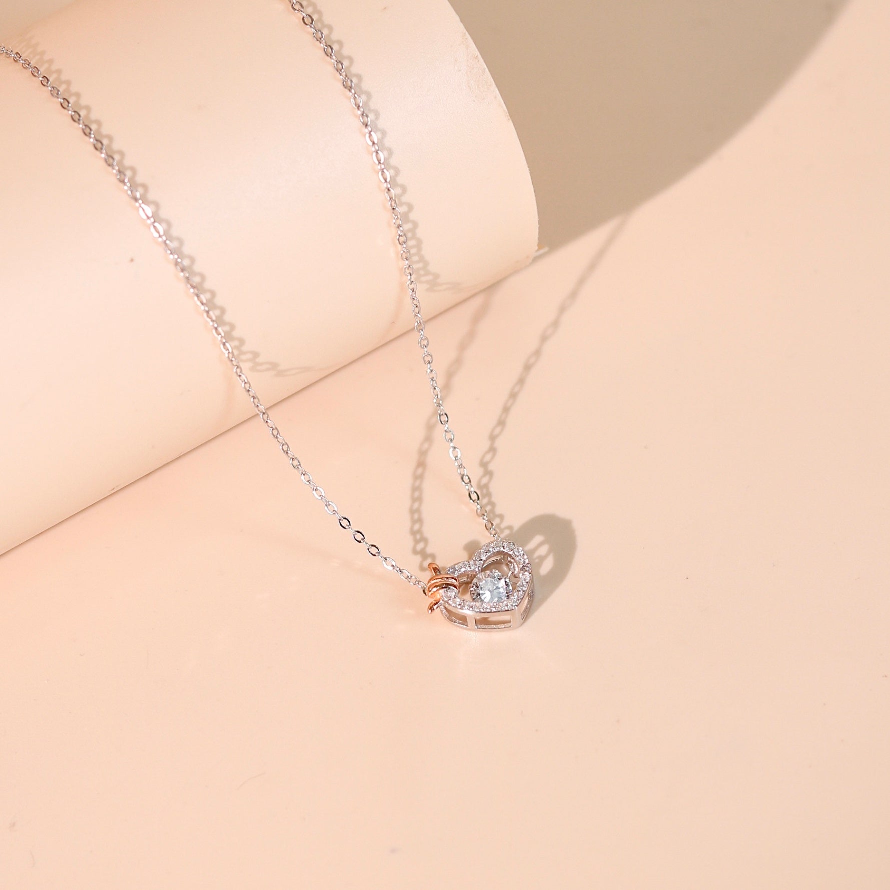 ELVORIA Rumi Dancing Heart Necklace – Platinum Plated 925 Sterling Silver