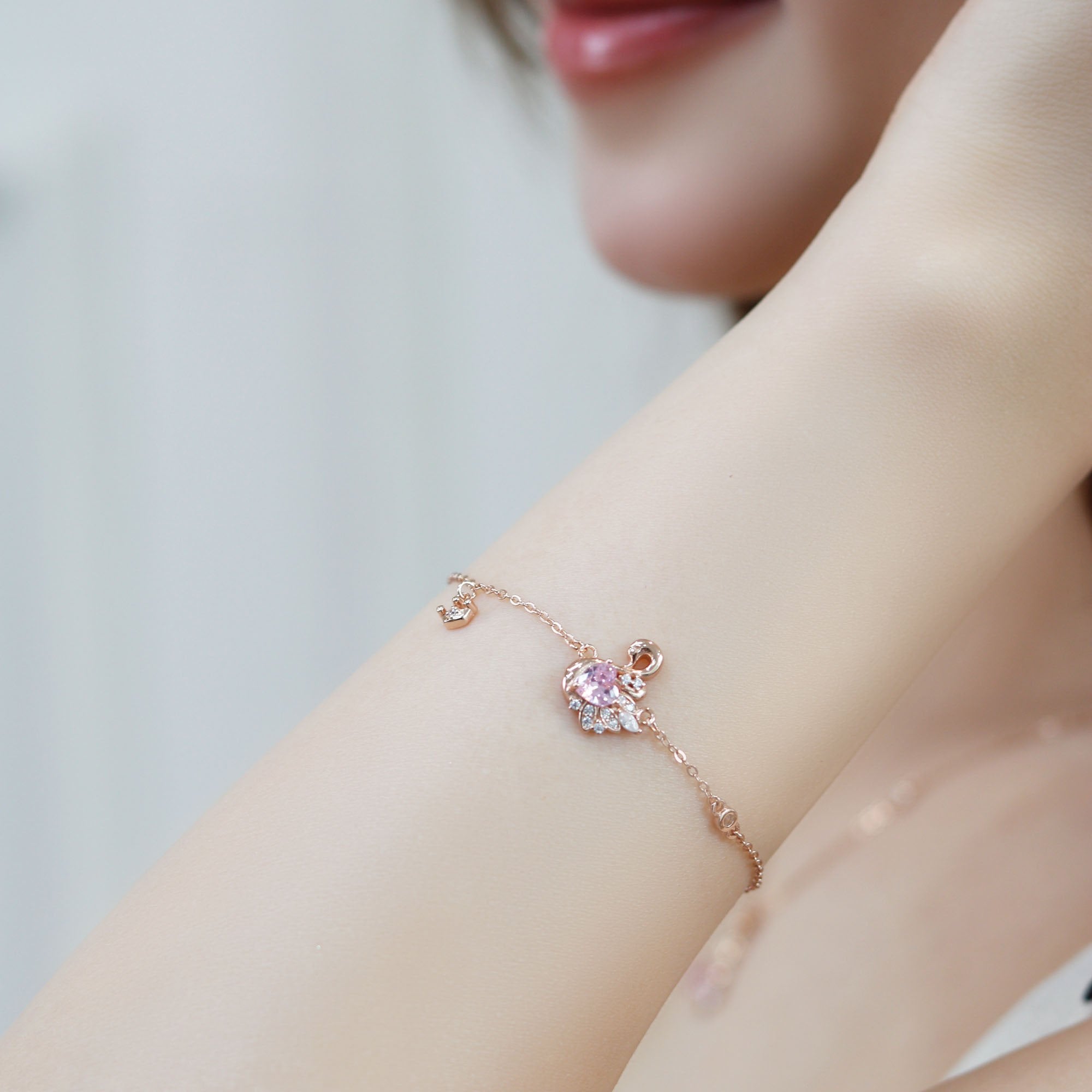 ELVORIA Fiona Swan Bracelet – 18K Rose Gold Plated 925 Sterling Silver