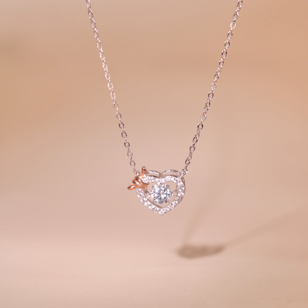ELVORIA Rumi Dancing Heart Necklace – Platinum Plated 925 Sterling Silver