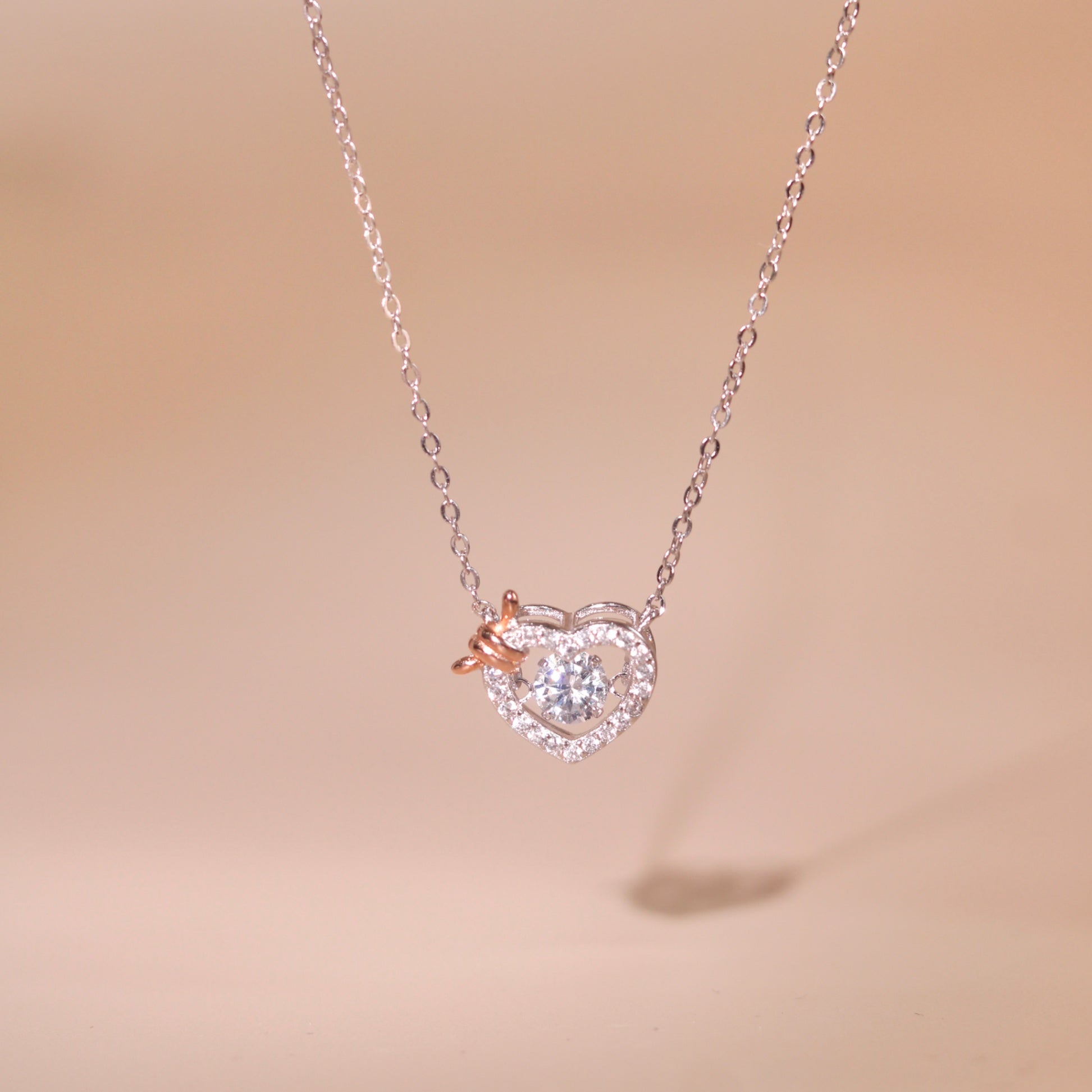 ELVORIA Rumi Dancing Heart Necklace – Platinum Plated 925 Sterling Silver