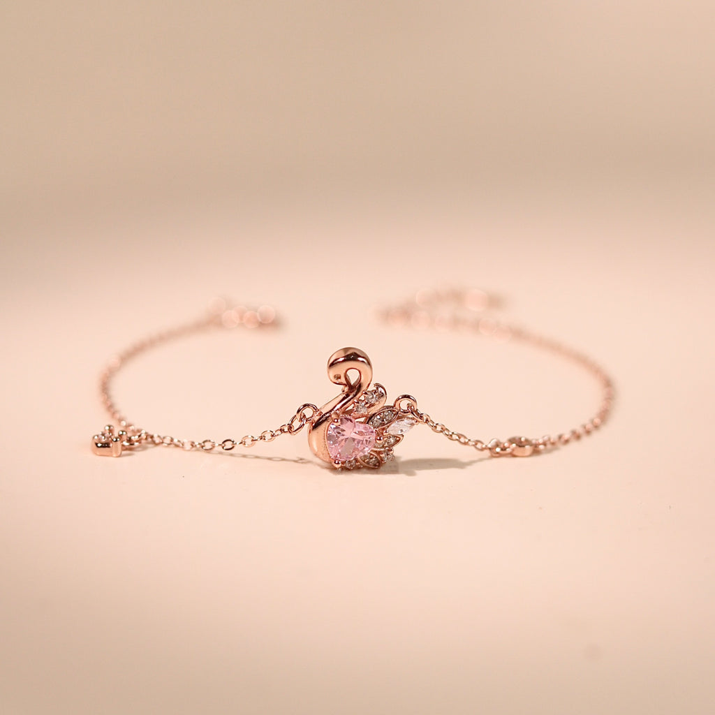 ELVORIA Fiona Swan Bracelet – 18K Rose Gold Plated 925 Sterling Silver