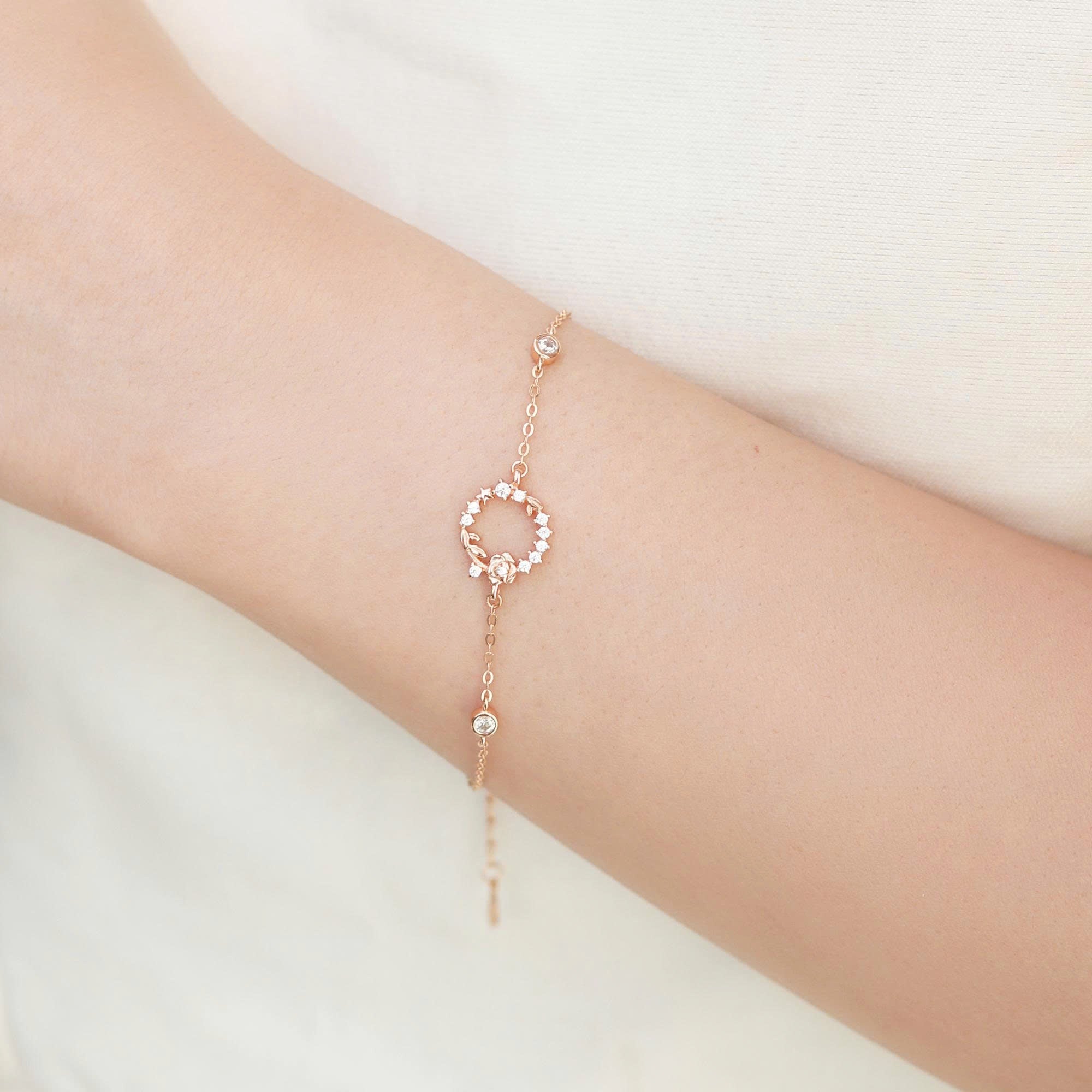 ELVORIA Rose Flower Rose Gold Bracelet – 18K Gold Plated 925 Sterling Silver