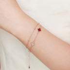 ELVORIA 18K Rose Gold Plated Ruby Clover Bracelet – 925 Sterling Silver