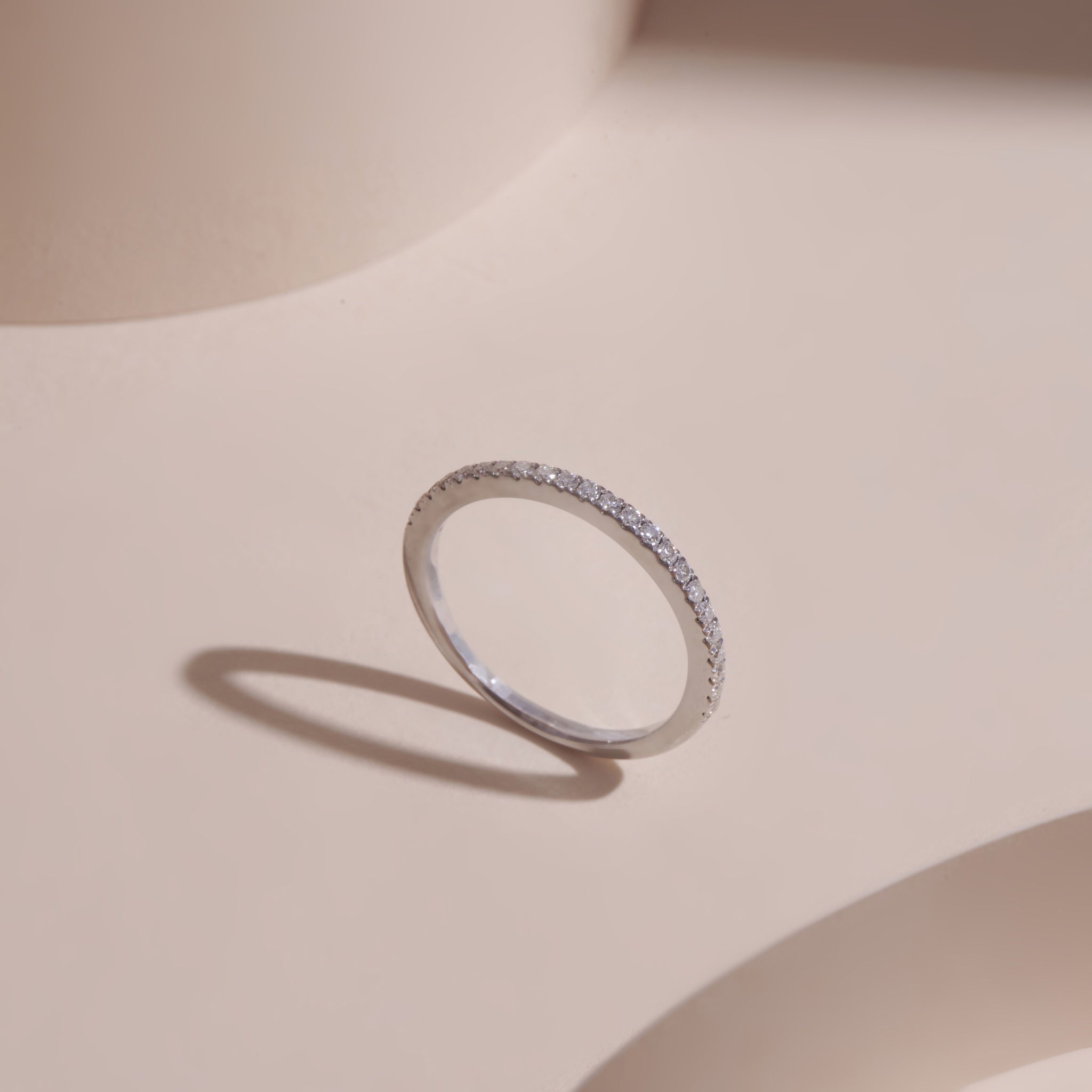 ELVORIA Moissanite Eternity Band Ring GRA ELVDA100 – Platinum Plated 925 Sterling Silver