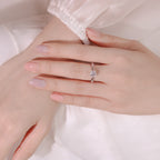 ELVORIA 6.5mm Moissanite Ring GRA ELVDA142– Platinum Plated 925 Sterling Silver