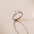 ELVORIA 6.5mm Moissanite Ring GRA ELVDA142– Platinum Plated 925 Sterling Silver