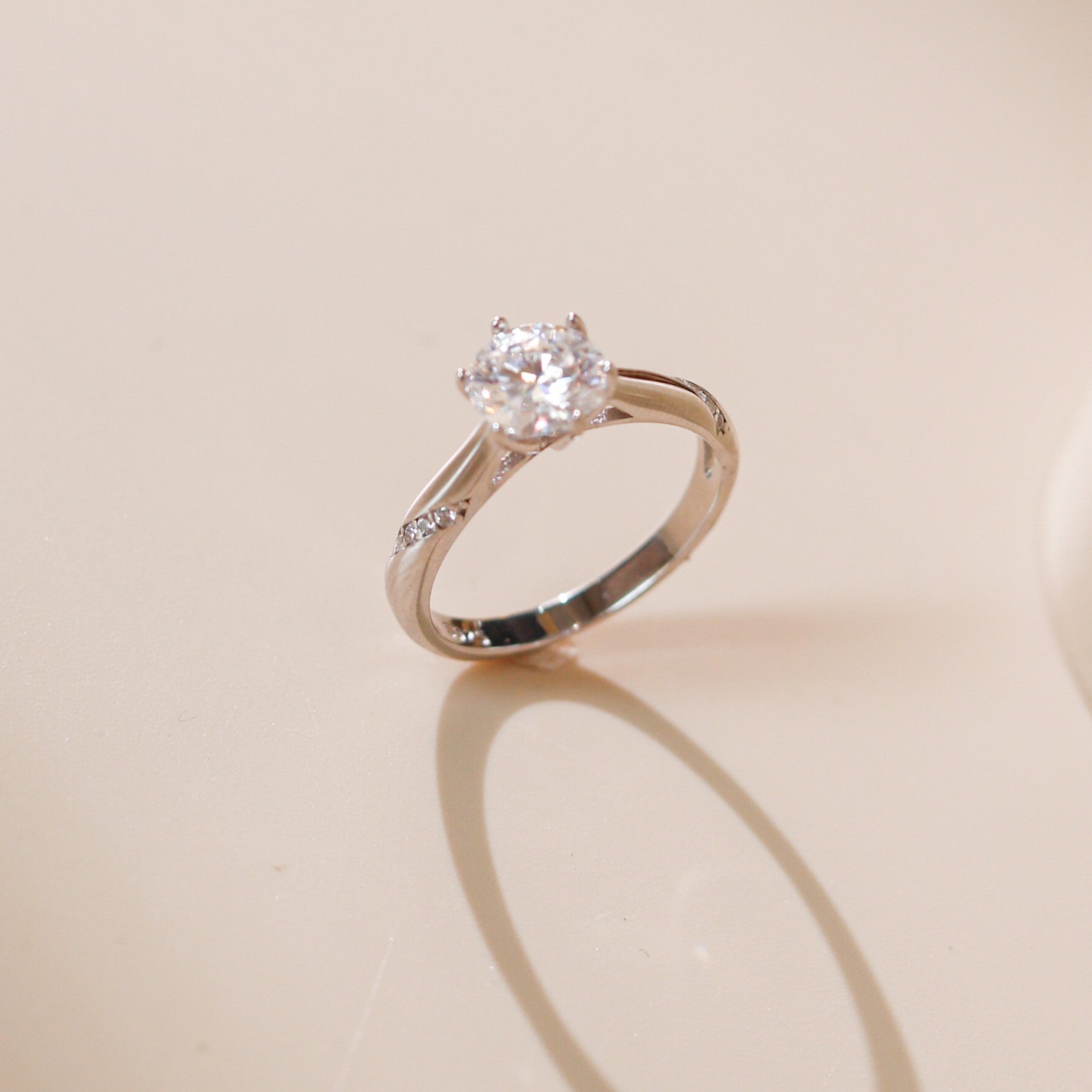 ELVORIA 6.5mm Moissanite Ring GRA ELVDA142– Platinum Plated 925 Sterling Silver