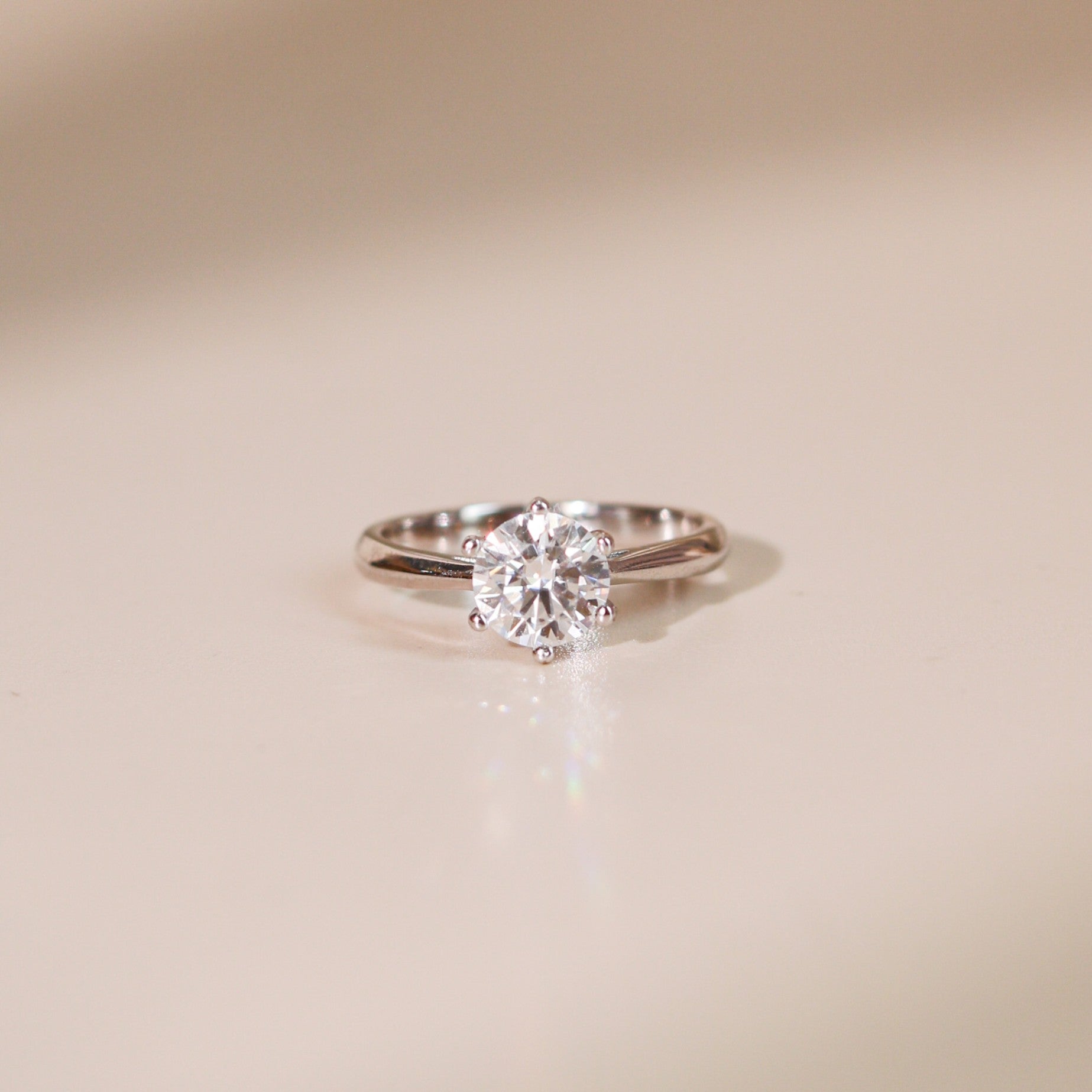 ELVORIA 6.5mm Moissanite Ring GRA ELVDA143 – Platinum Plated 925 Sterling Silver