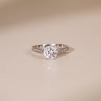 ELVORIA 6.5mm Moissanite Ring GRA ELVDA143 – Platinum Plated 925 Sterling Silver