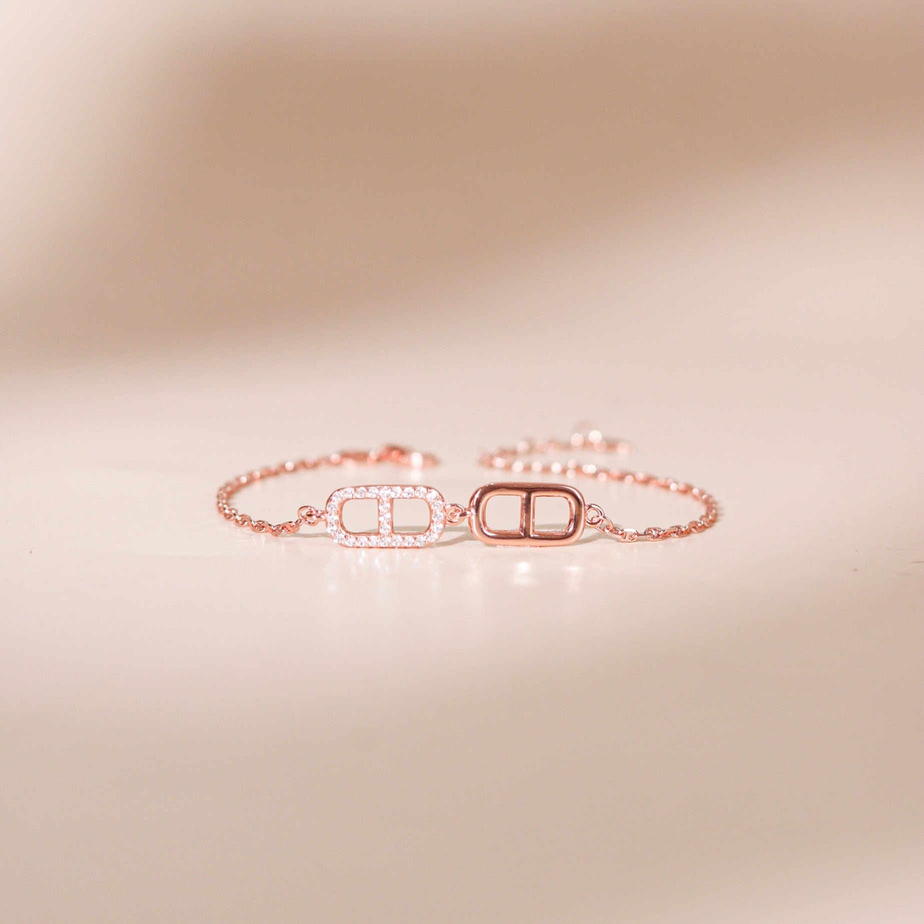 ELVORIA Ella Double-Link Rose Gold Bracelet – 18K Gold Plated 925 Sterling Silver