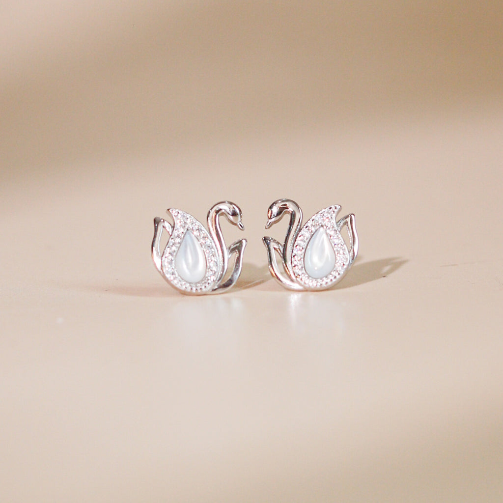 ELVORIA Alina Swan Earrings – Platinum Plated 925 Sterling Silver