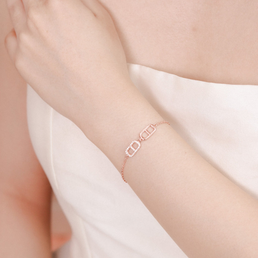 ELVORIA Ella Double-Link Rose Gold Bracelet – 18K Gold Plated 925 Sterling Silver