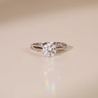 ELVORIA 6.5mm Moissanite Ring GRA ELVDA142– Platinum Plated 925 Sterling Silver