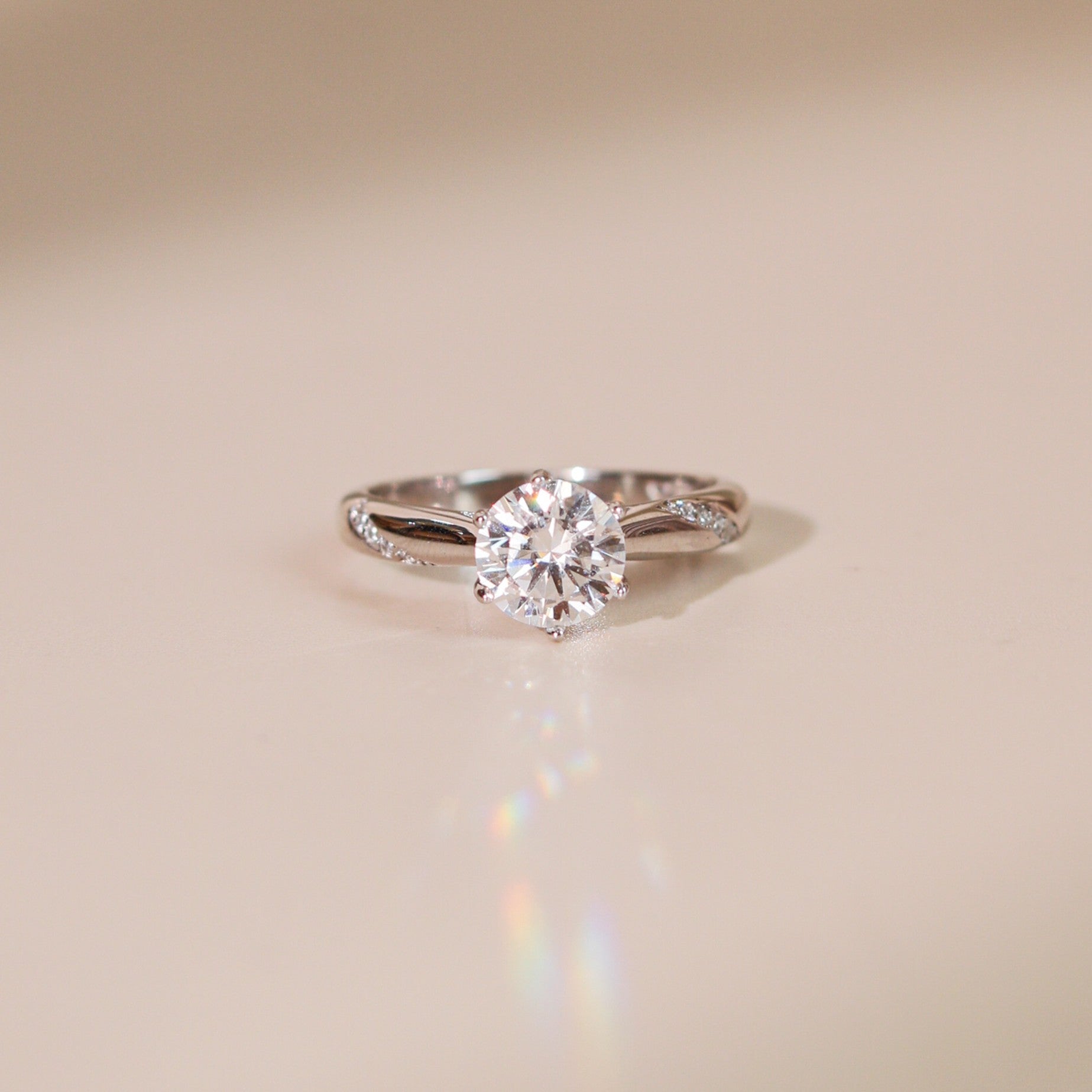 ELVORIA 6.5mm Moissanite Ring GRA ELVDA142– Platinum Plated 925 Sterling Silver