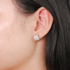 ELVORIA 5mm Moissanite Clover Earrings GRA – Platinum Plated 925 Sterling Silver