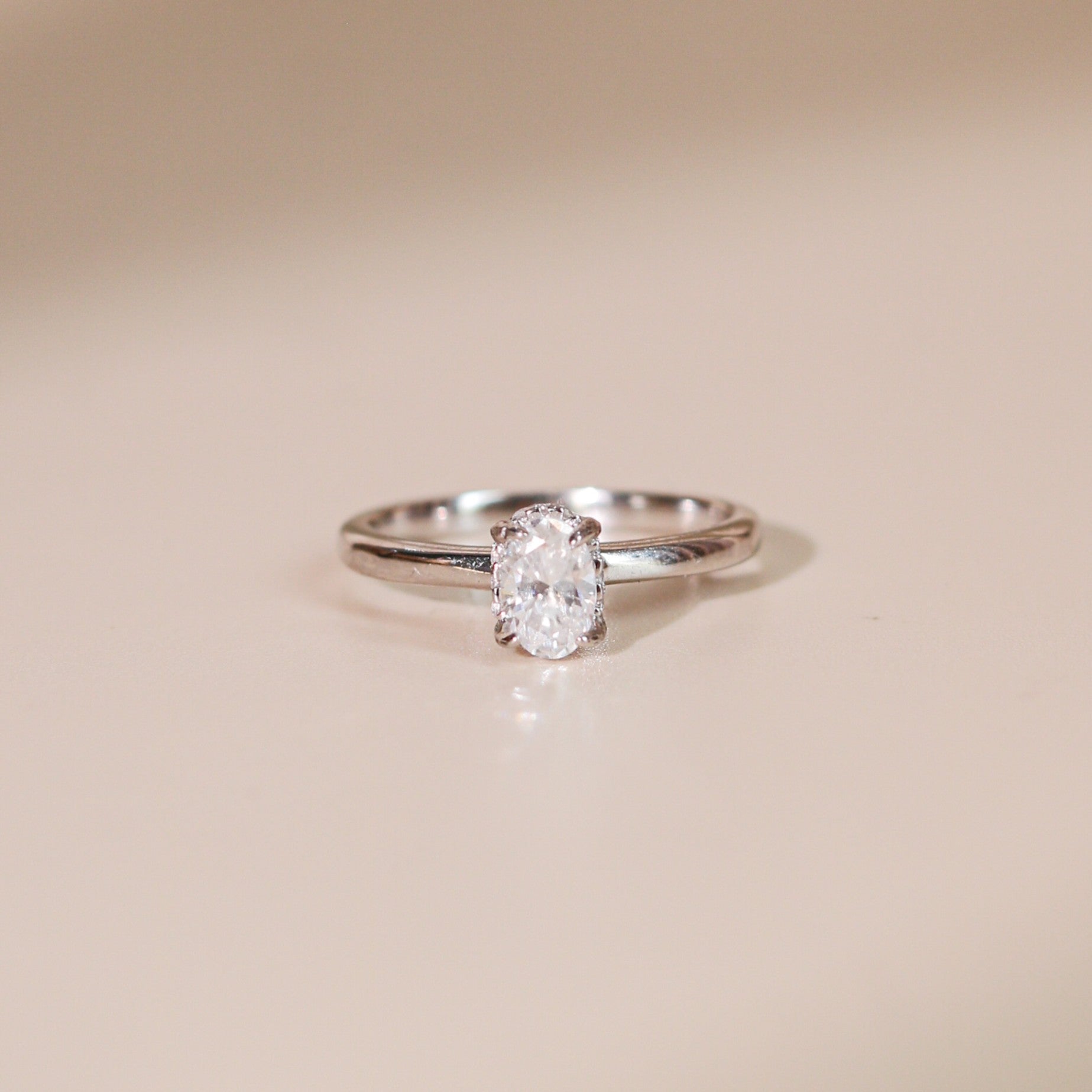 ELVORIA 6.5mm Moissanite Ring GRA ELVDA144 – Platinum Plated 925 Sterling Silver