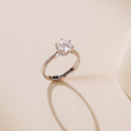 ELVORIA 6.5mm Moissanite Ring GRA ELVDA143 – Platinum Plated 925 Sterling Silver