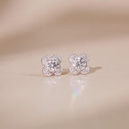 ELVORIA 6.5mm Moissanite Four Leaf Clover Earrings GRA – Platinum Plated 925 Sterling Silver