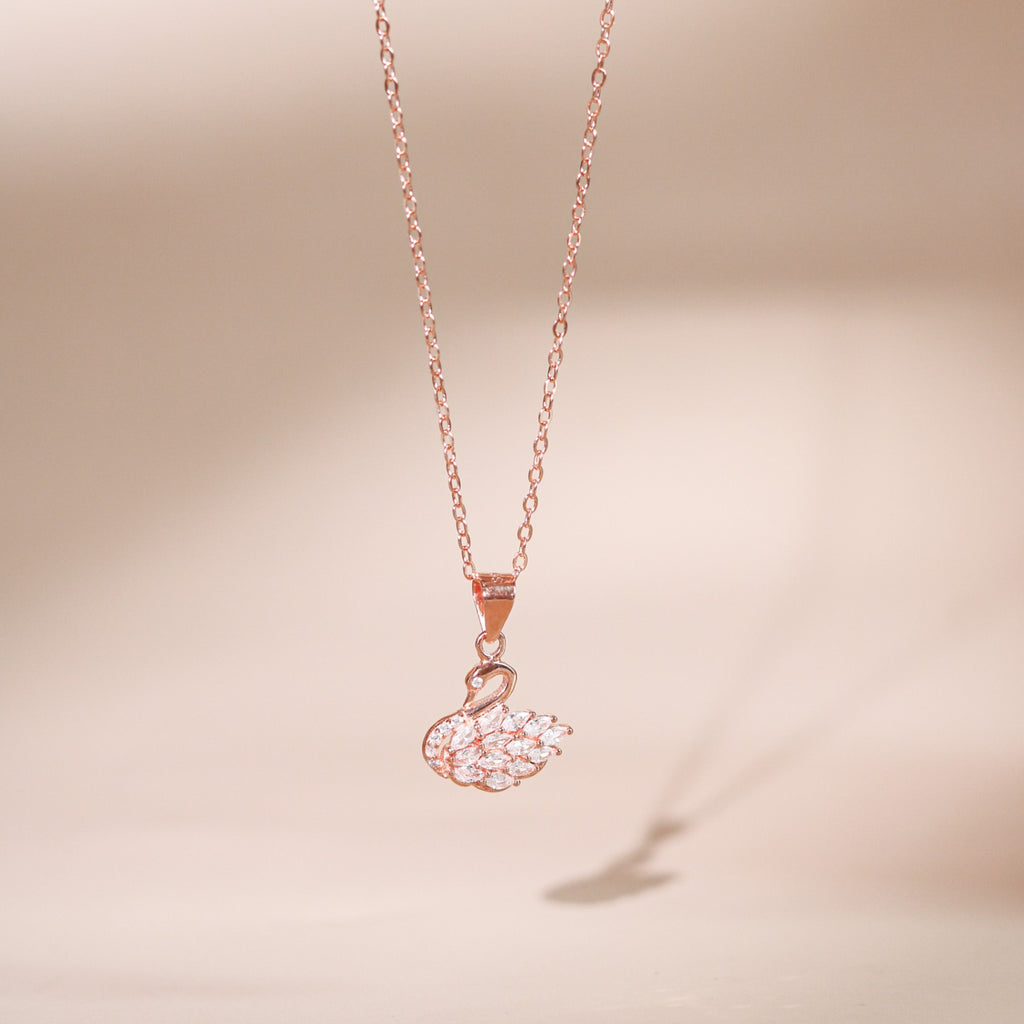 ELVORIA Eleanor Swan Necklace – 18K Rose Gold Plated 925 Sterling Silver