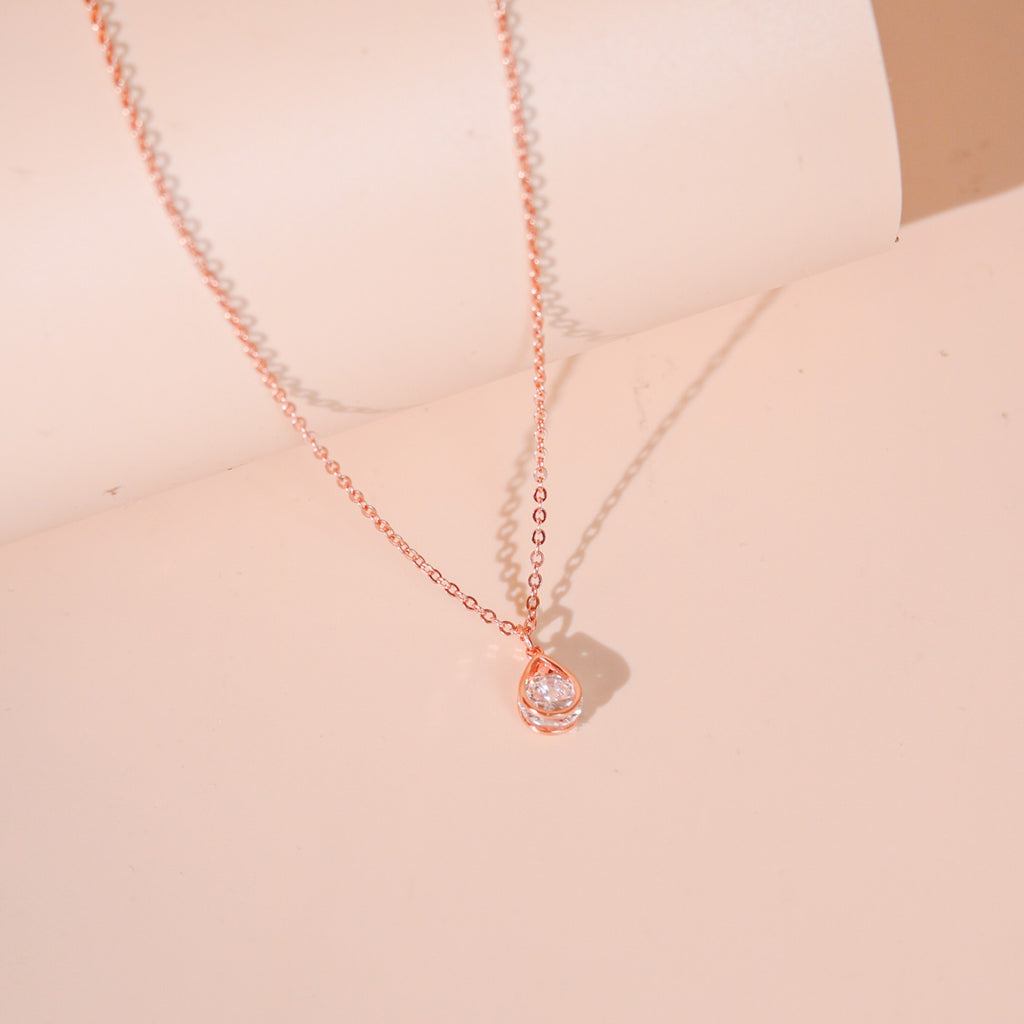 ELVORIA Ori Teardrop Necklace – 18K Rose Gold Plated 925 Sterling Silver