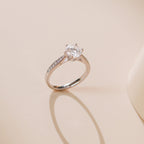 ELVORIA 6.5mm Moissanite Ring GRA ELVDA143 – Platinum Plated 925 Sterling Silver