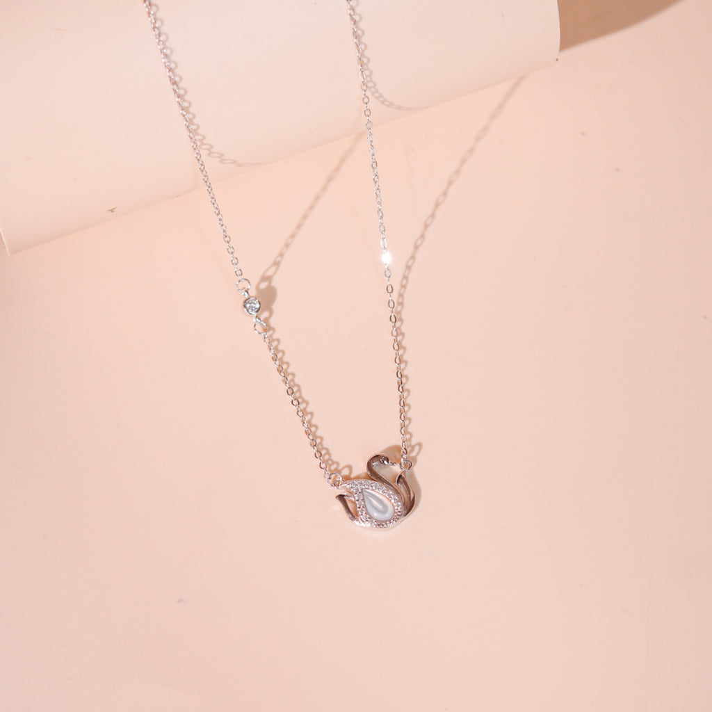 ELVORIA Alina Swan Necklace – Platinum Plated 925 Sterling Silver