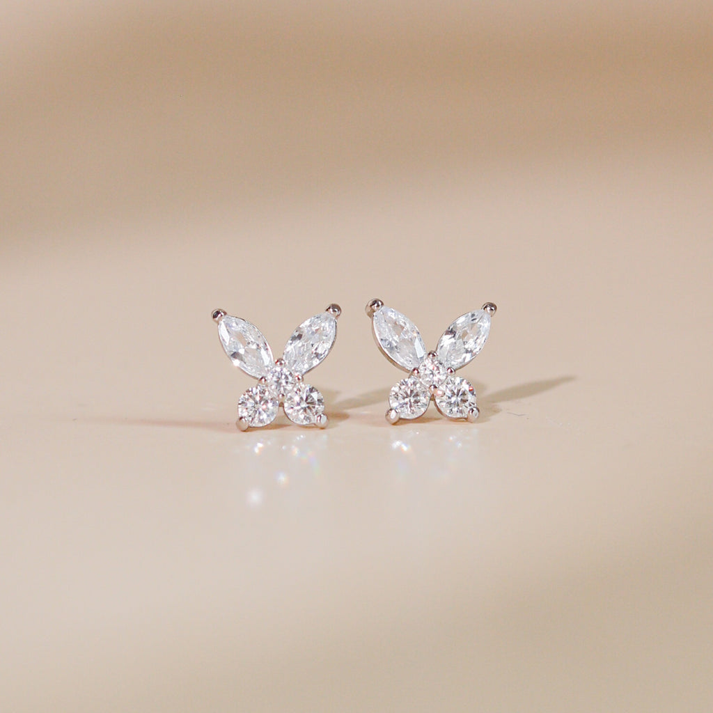 ELVORIA Lynn Butterfly Moissanite Earrings 3mm – Platinum Plated 925 Sterling Silver